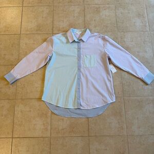 Striped Button-Up Shirt - Blue and White